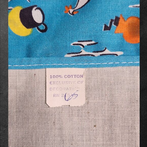 Vintage 1960s Waist Apron Blue Kitchen Print & Unfinished Embroidery Panel Flora - Picture 3 of 6